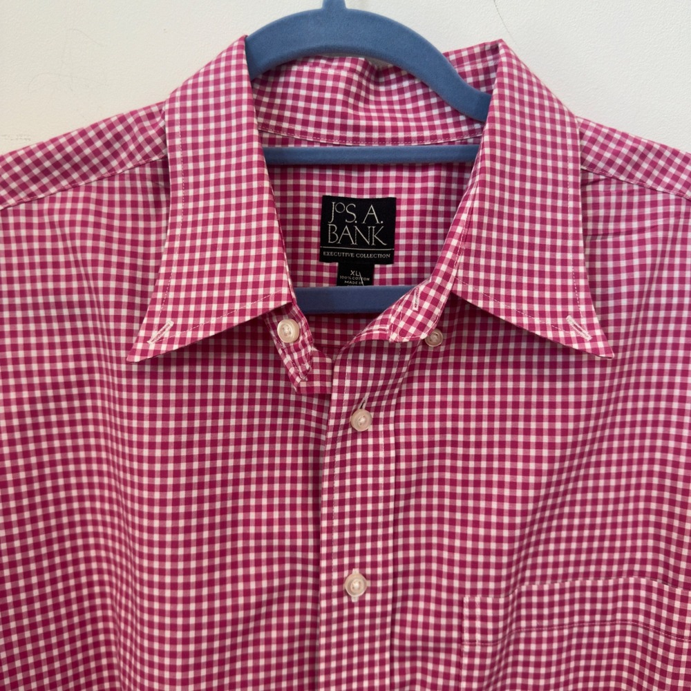 Jos A Bank Executive Collection Button Down Shirt Mens XL Pink Gingham Cotton